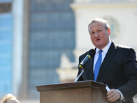 Philadelphia Mayor Jim Kinney speaks on stage to hundreds as Interfaith Church and Community leaders are joined by local elected officials a...