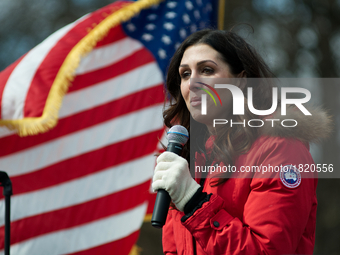 Erin Elmore speaks on stage during a Pro-Trump rally, hosted by People4Trump, in Bensalem, PA, on March 4th, 2017.
Similar small events were...
