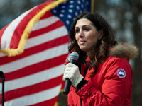 Erin Elmore speaks on stage during a Pro-Trump rally, hosted by People4Trump, in Bensalem, PA, on March 4th, 2017.
Similar small events were...