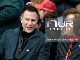 Jim Worthington, of People4Trump and Patricia Poprik, County Chairman of the PA GOP during the Pro-Trump rally in Bensalem, PA, on March 4,...
