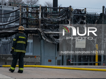 Burnt wires left after Fire Department responds to a PECO Substation fire, on March 7th, 2017, in Philadelphia, PA. The fire is causing a la...