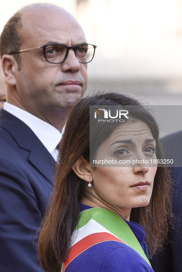 Italian Foreign Minister Angelino Alfano and Mayor of Rome Virginia Raggi during arrivals for an EU summit at the Palazzo dei Conservatori i...
