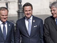 From left European Council President Donald Tusk, Luxembourg's Prime Minister Xavier Bettel and Italian Prime Minister Paolo Gentiloni durin...