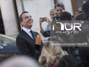Austrian Chancellor Christian Kern gestures as he arrives for an EU summit at the Palazzo dei Conservatori in Rome on Saturday, March 25, 20...