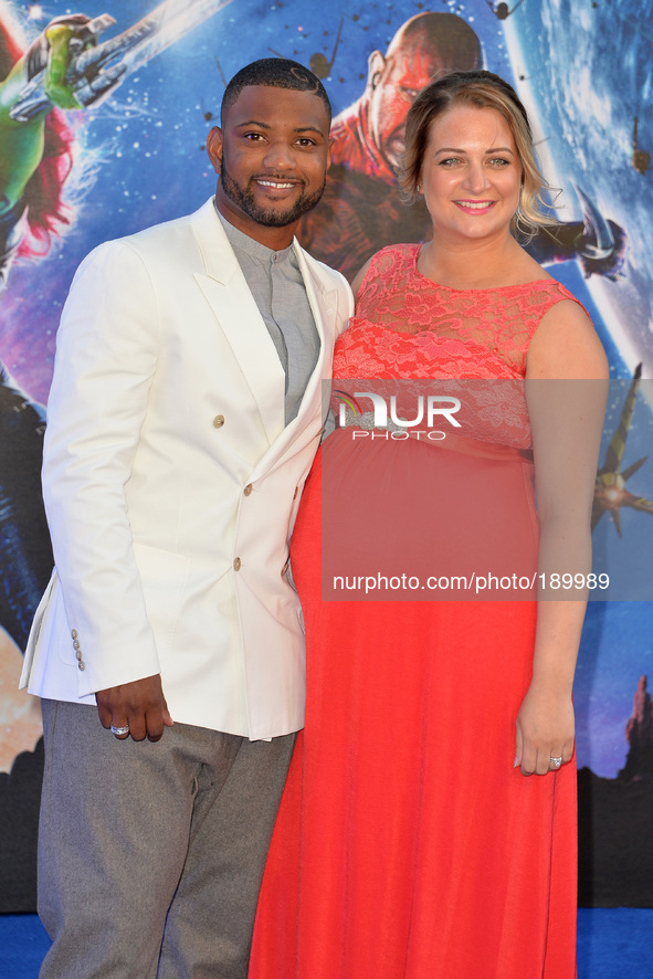 JB Gill and Chloe Tangney attends the European Premiere of 'Guardians of the Galaxy' at the Empire Leicester Square in London, England. 24th...