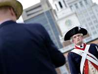 At Independence Hall, the US Army 3rd Infantry (The Old Guard), gives a Revolutionary War Tactical Performance to commemorate the official o...