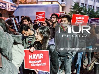 Protesters march hundreds the Besiktas neighborhood of Istanbul on April 21, 2017. People marched in opposition to perceived voting irregula...