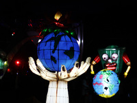  A work of lantern art to celebrate Earth Day at Apri 22, 2017 in field of puputan Badung, Denpasar, Bali, Indonesia. Lampion made of used m...