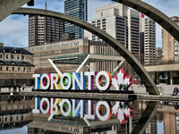3D Toronto sign at Nathan Philips Square in downtown Toronto, Ontario, Canada, on April 8, 2017. (