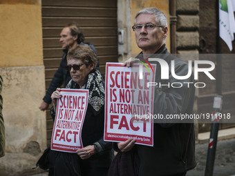Thousands participate in the National March for Science in Rome, Italy on Earth Day, April 22, 2017. People all over the world are participa...