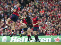 Simon Zebo of Munster catches the ball during the European Rugby Champions Cup Semi-Final match between Munster Rugby and Saracens at Aviva...