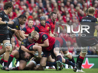 Niall Scannell of Munster with the ball during the European Rugby Champions Cup Semi-Final match between Munster Rugby and Saracens at Aviva...