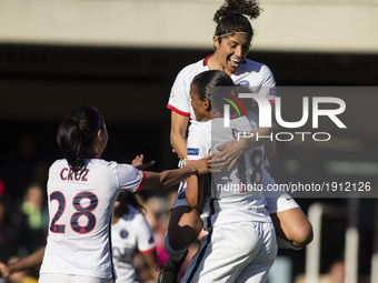 Marie-Laure Delie of Paris Saint Germain celebrating the first goal of the match during the semifinals of UEFA Womens Champions League match...