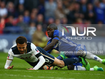 Chelsea's N'Golo Kante brings down Tottenham Hotspur's Dele Alli
during The Emirates FA Cup - Semi-Final match between Chelsea and Tottenha...