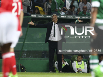 Sporting's coach Jorge Jesus gestures during the Portuguese League  football match between Sporting CP and SL Benfica at Jose Alvalade  Stad...