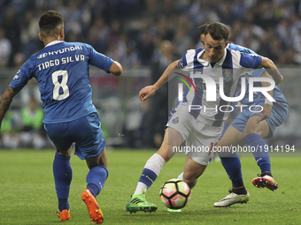 Porto's Portuguese midfielder Diogo Jota (C) during the Premier League 2016/17 match between FC Porto and CD Feirense, at Dragao Stadium in...