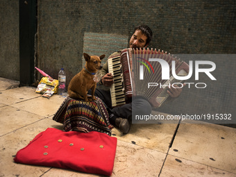 A homeless person plays the accordion in a passageway in a street in Lisbon, the effects of the crisis are still visible in its streets.
24/...