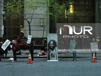 Supporters of Mumia Abu-Jamal rally outside the middle entrance to the Criminal Justice Center in Philadelphia, PA on April 24, 2017. Mumia...