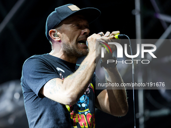 TURIN, ITALY - 2014-07-26: Max Pezzali, performs at the Traffic Festival in Piazza San Carlo in Turin. (