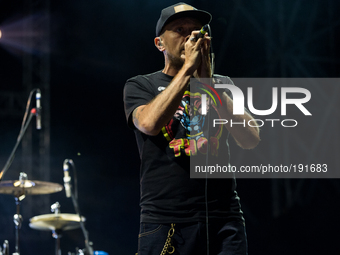 TURIN, ITALY - 2014-07-26: Max Pezzali, performs at the Traffic Festival in Piazza San Carlo in Turin. (
