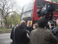 Police speak to media in the Whitehall area of London, U.K., on Thursday, April 27, 2017. A man was arrested on suspicion of the commission,...