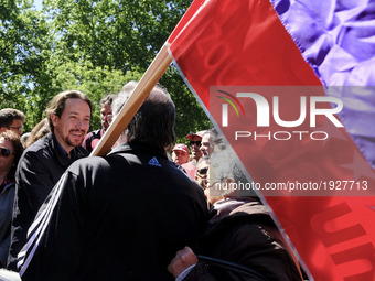 Leader of Spanish party Podemos, Pablo Iglesias  take part in the Labour Day march held in downtown Madrid, Spain, on 01 May 2017. Labor Day...