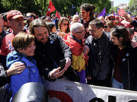 Leader of Spanish party Podemos, Pablo Iglesias  take part in the Labour Day march held in downtown Madrid, Spain, on 01 May 2017. Labor Day...
