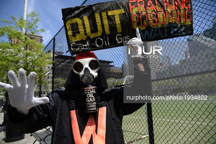 Performance Artist Benne Zabel, of Australia, ahead of a Anti-Trump rally at DeWitt Park in NYC, on May 4, 2017. Thousands protest the Presi...