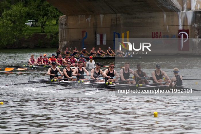 Members of U.S. and Canadian collegiate rowing teams compete in the Olympic length of 2000 meters of the DAD Vail Regatta, on the Schuylkill...