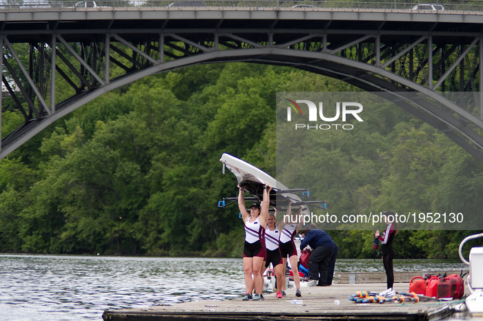 Rowers launches a boat as members of U.S. and Canadian collegiate rowing teams compete in the Olympic length of 2000 meters of the DAD Vail...