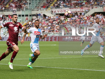 Lorenzo Insigne (SSC Napoli) and Davide Zappacosta (Torino FC) compete for the ball during the Serie A football match between Torino FC and...