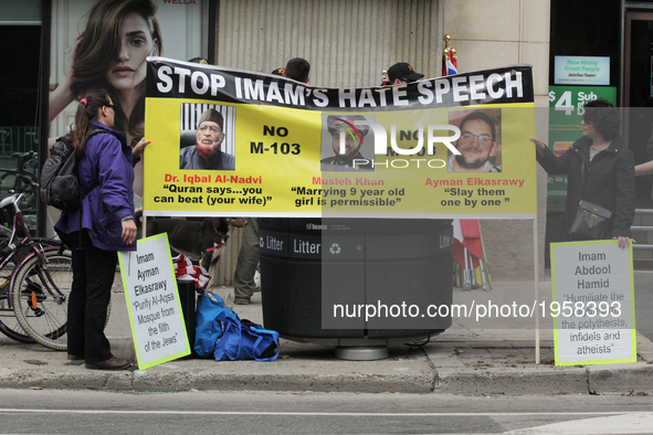 Jewish groups protest against Palestine and Muslims in downtown Toronto, Ontario, Canada, on May 13, 2017. Members of the Jewish Defence Lea...