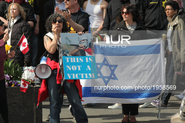 Jewish groups protest against Palestine and Muslims in downtown Toronto, Ontario, Canada, on May 13, 2017. Members of the Jewish Defence Lea...