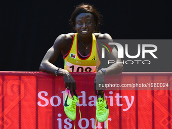 Noelie Yarigo of Benin after winning in Women's 800m Qualification race 3, during day five of Baku 2017 - 4th Islamic Solidarity Games at Ba...