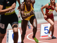 Noelie Yarigo (Center) of Benin in action in Women's 800m Qualification race 3, during day five of Baku 2017 - 4th Islamic Solidarity Games...