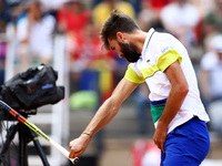 Benoit Paire (FRA) throwing the racquet after having a discussion with the referee on Day Three of The Internazionali BNL d'Italia 2017 at t...