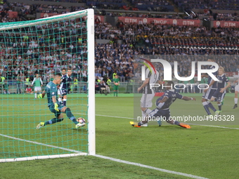 The Lazio goalkeeper Thomas Strakosha (SS Lazio)  neutralizes a shot  by Gonzalo Higuain (Juventus FC) during the Italian Cup final between...