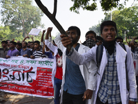 Students of Dhaka Medical Assistant Training School (MATS) clashed with police near the Shahbagh at Dhaka, on May 18, 2017 to demands that i...