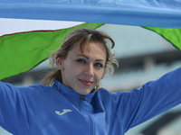 Nadiya Dusanova of Uzbekistan wins Women's High Jump final, during Athletics third day event at Baku 2017 - 4th Islamic Solidarity Games at...
