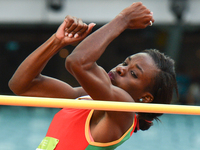 Natrena Hooper of Guyana competes in Women's High Jump final, during Athletics third day event at Baku 2017 - 4th Islamic Solidarity Games a...