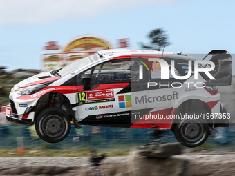 Esapekka Lappi and Janne Ferm in Toyota Yaris WRC of Toyota Gazoo Racing WRT in action during the SS2 Viana do Castelo of WRC Vodafone Rally...