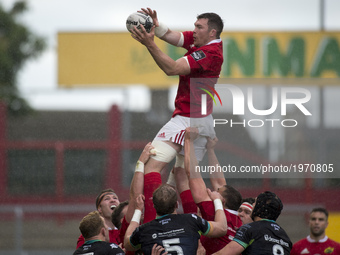 Peter O'Mahony of Munster wins line out during the Guinness PRO12 Semi-Final match between Munster Rugby and Ospreys at Thomond Park Stadium...