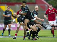 Keelan Giles of Ospreys jumps for the ball during the Guinness PRO12 Semi-Final match between Munster Rugby and Ospreys at Thomond Park Stad...