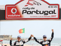 Sebastien Ogier and Julien Ingrassia winners of the rally during the Podium Ceremony of WRC Vodafone Rally de Portugal 2017, at Matosinhos i...
