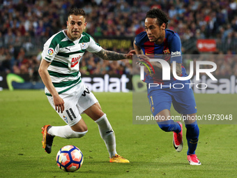 Neymar Jr. and Pena during La Liga match between F.C. Barcelona v S.D. Eibar, in Barcelona, on May 21, 2017.  (