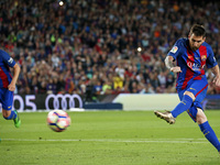 Leo Messi misses a penalty during La Liga match between F.C. Barcelona v S.D. Eibar, in Barcelona, on May 21, 2017.  (