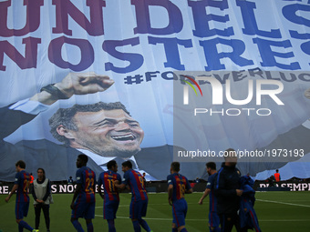 Banner of homage to Luis Enrique Martinez during La Liga match between F.C. Barcelona v S.D. Eibar, in Barcelona, on May 21, 2017.  (