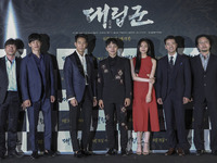 From left Actor Park Won Sang, Kim Mu Yeol, Lee Jung Jae, Yeo Jin Goo, Actress Esom, Actor Bae Soo Hyun, Director Jeong Yoon Cheol stand pos...