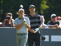 Matthew Fitzpatrick and Justin Rose of England
during 1st Round for the 2017 BMW PGA Championship on the west Course at Wentworth on May 25,...