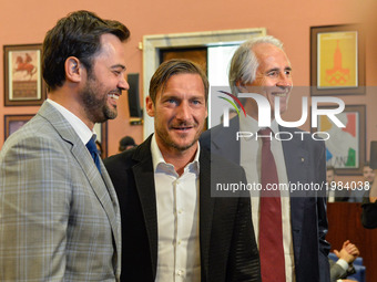 Christian Benetton, Francesco Totti, Giovanni Malagò during celebration for Honoris causa diploma for Totti in the salon of honor of CONI ,...